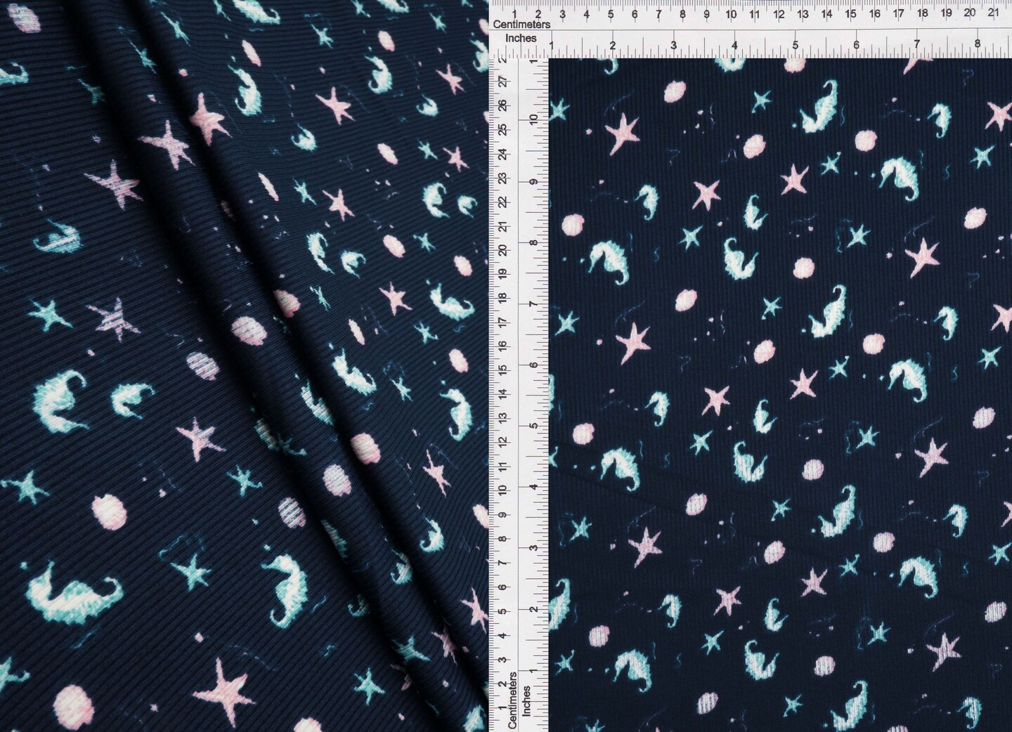 1 Yard Ocean Theme Cotton Feel Rib Knit Fabric 58/59 Inch Wide 2x2 Stretch Rib for Kidswear & DIY Sewing