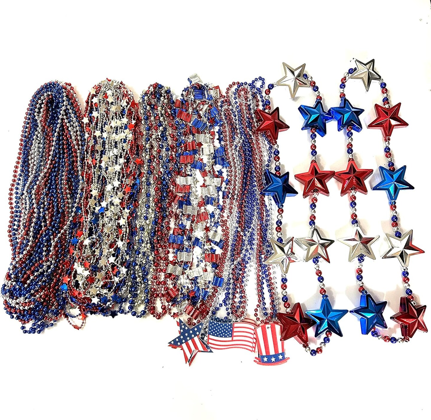 71 Pcs 4th of July Beads Necklaces Independence Day Beads Set Red White Blue