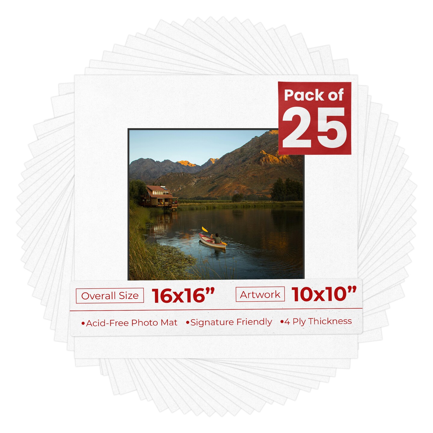 White with Black Core Mat Board for 16x16 Frames - Fits 10x10 Photos