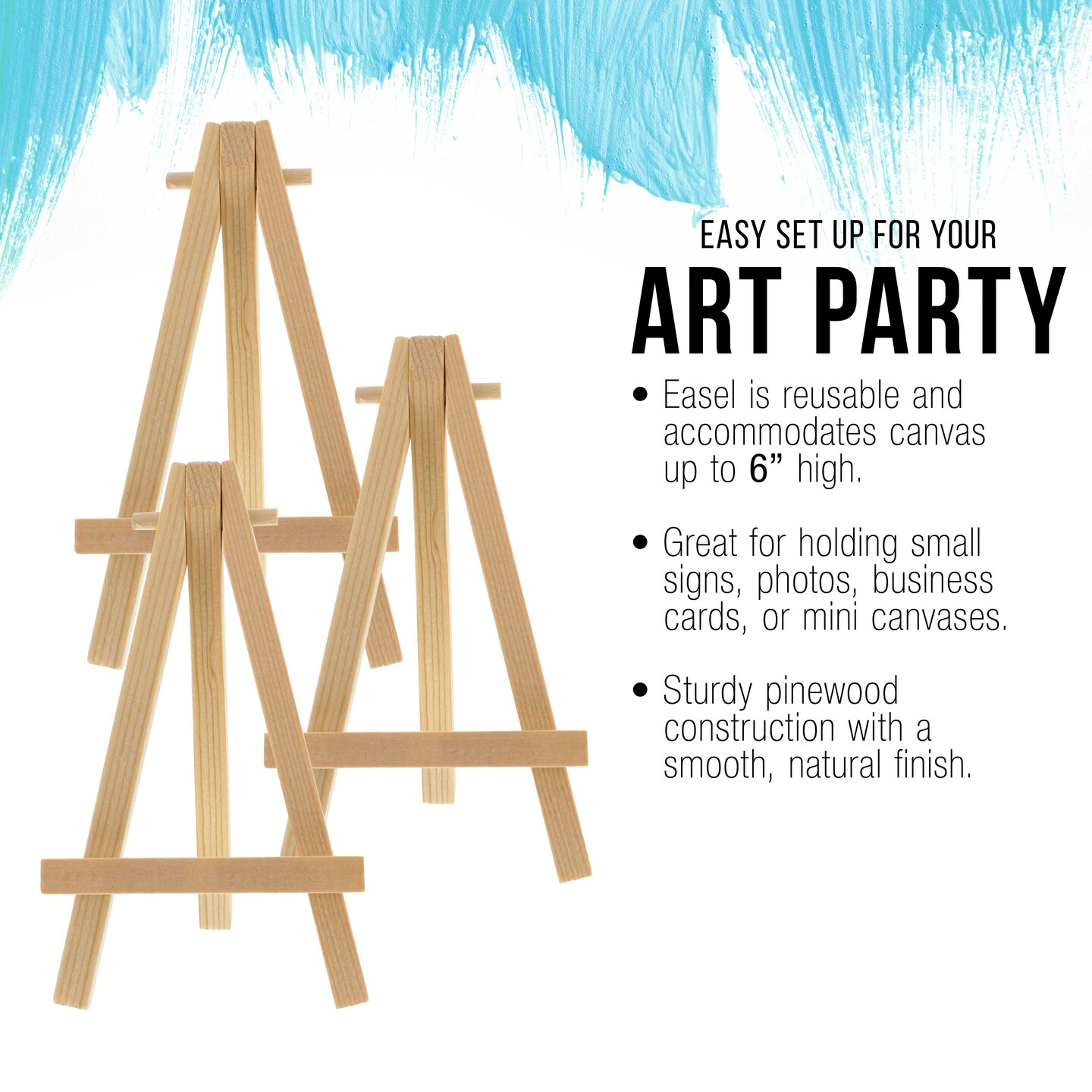 8&#x22; High Small Natural Wood Display Easel (6 Pack), A-Frame Artist Painting Party Tripod Mini Easel - Tabletop Holder Stand for Canvases, Kids Crafts