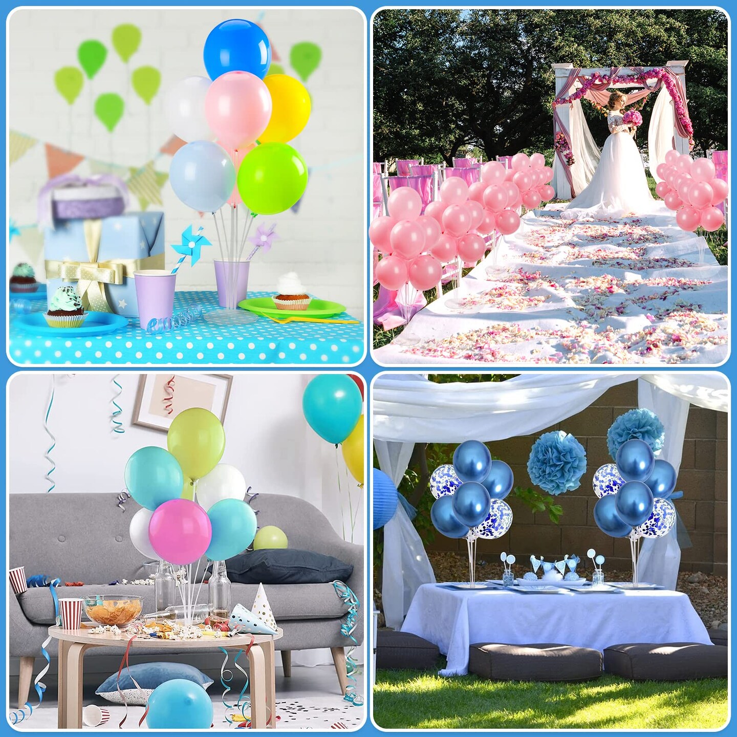 Voircoloria 4 Sets Balloon Stand Kits, Balloon Sticks Holder with Base for Table Graduation Birthday Baby Shower Gender Reveal Party Decorations