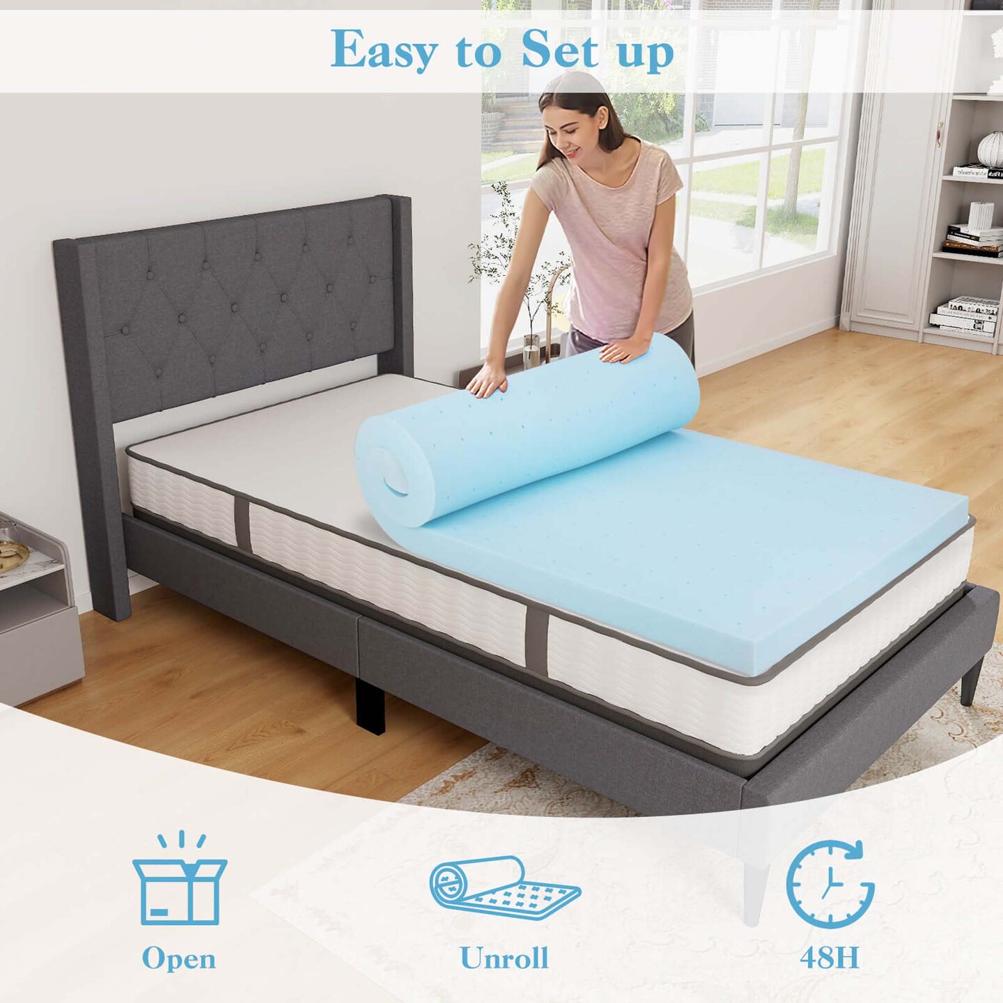 Costway 3" Gel-Infused Memory Foam Mattress Topper with Removable & Washable Cover Twin/Full/Queen/King