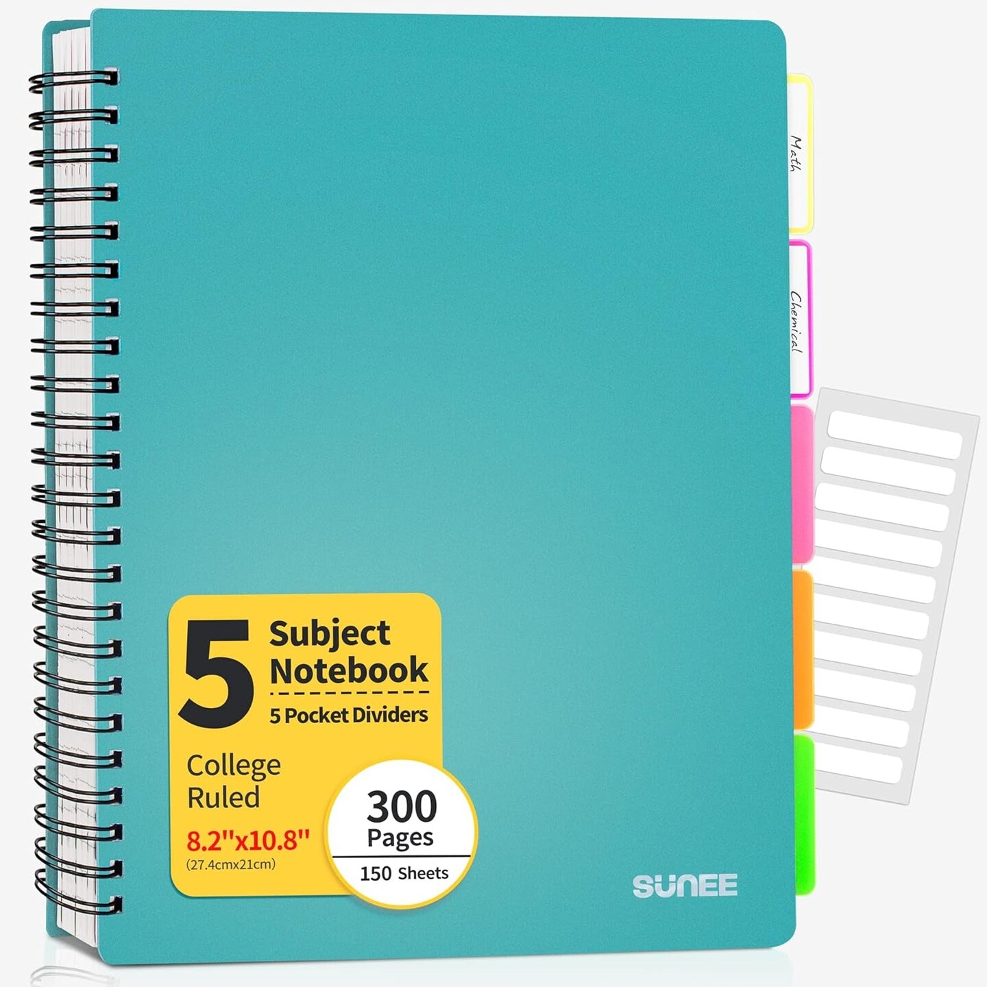 5 Subject Notebook College Ruled - 300 Pages, 8.2