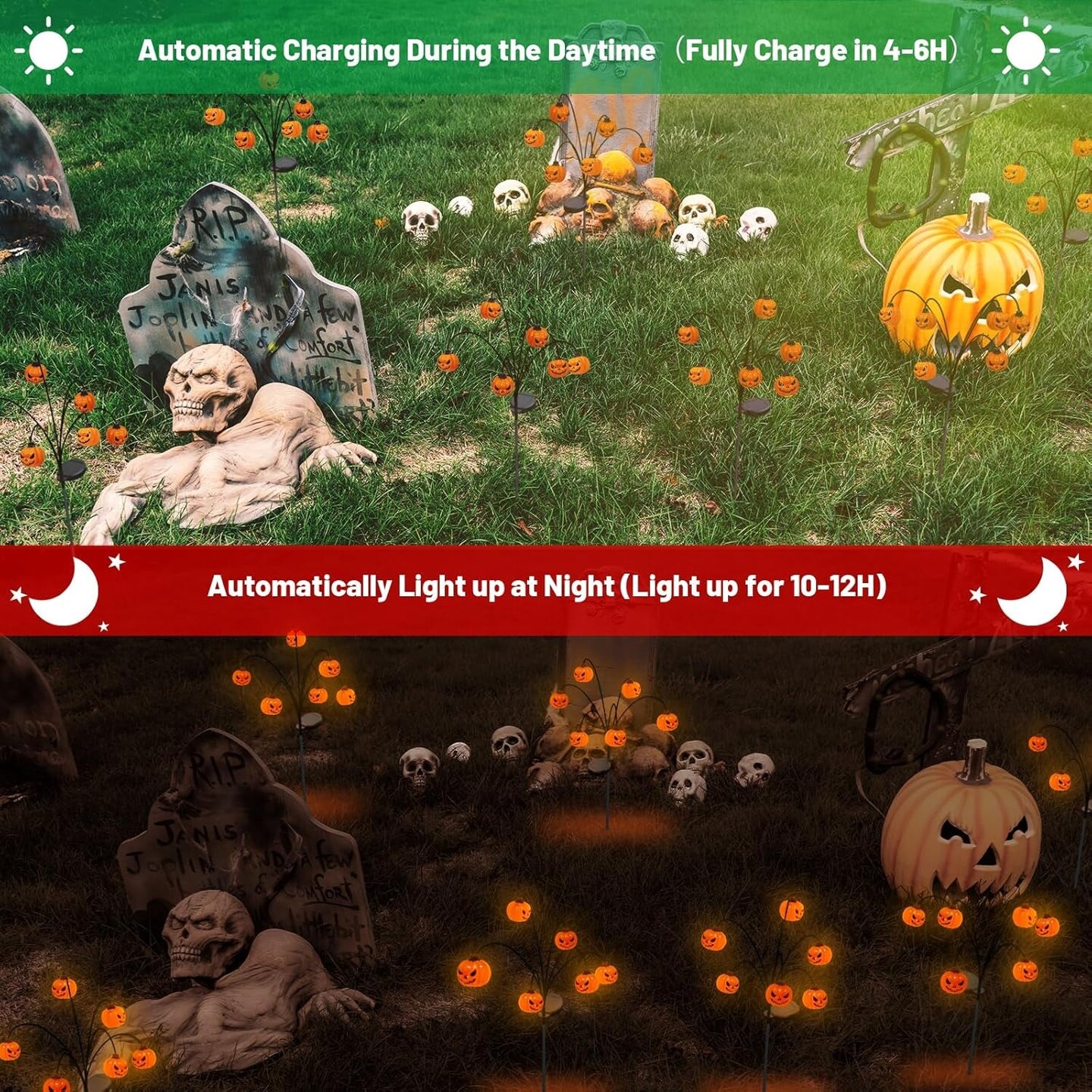 Halloween Decorations Outdoor,  Pumpkin Solar-Lights for outside Halloween Decor, Waterproof 12LED Orange Scary Spooky Swaying Lamps for Garden, Yard, Patio, Pathway, Halloween Party Deco