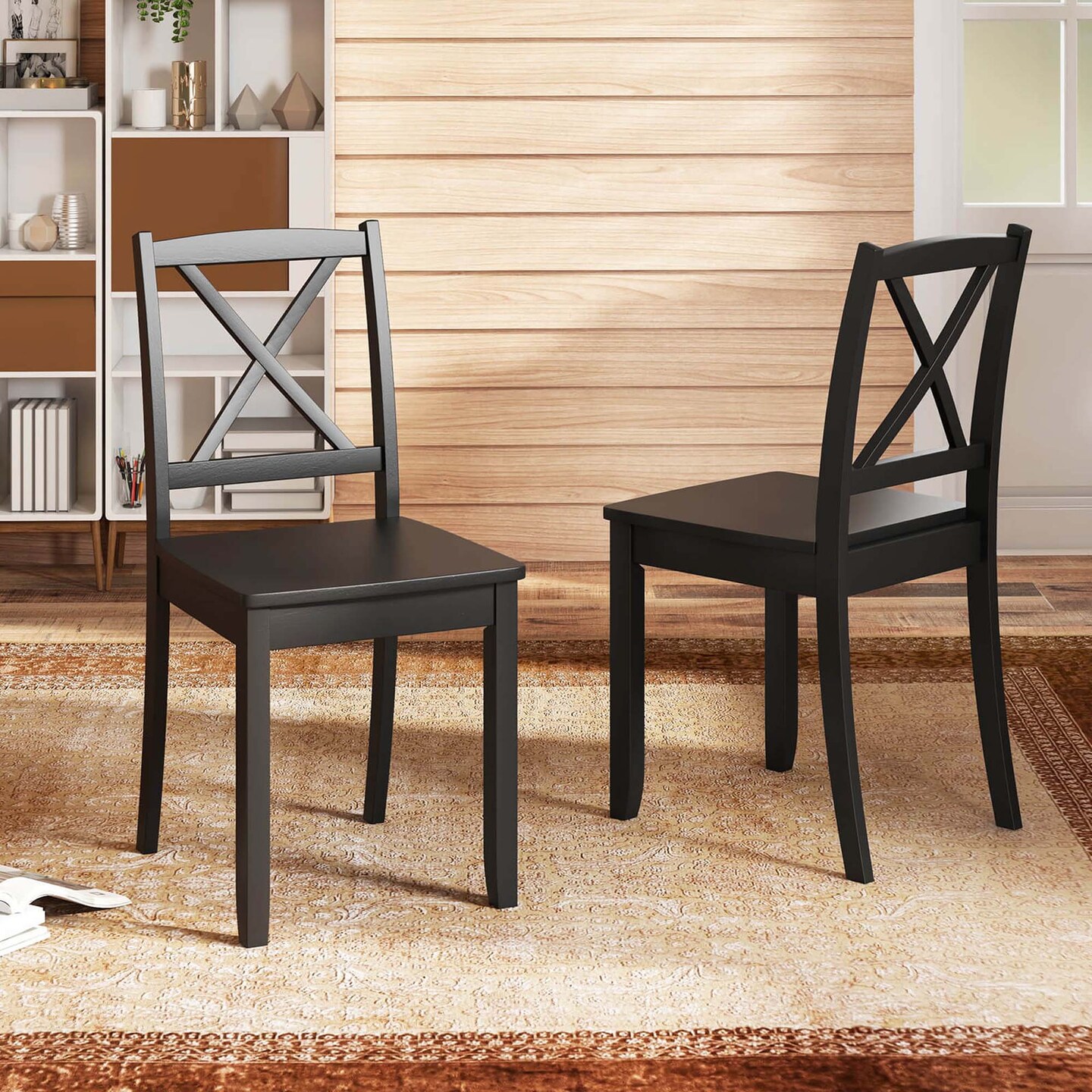 Costway Dining Chair Set of 2 Kitchen Side Chairs with Rubber Wood Legs & Cross Back White/Black/Brown