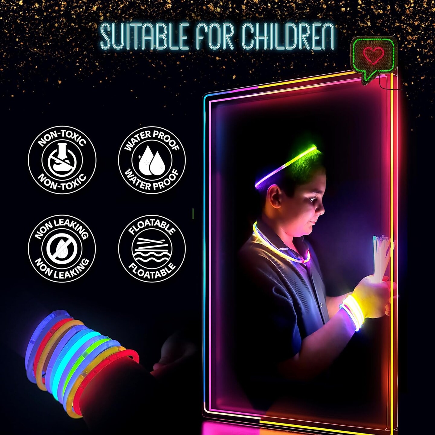 100 Pcs Glow Sticks Bulk Party Pack – 8” Glow in the Dark Party Supplies & Party Favors Pack for Glow Bracelets & Glow Necklaces – 100 Connectors for Christmas, Concerts & Birthdays