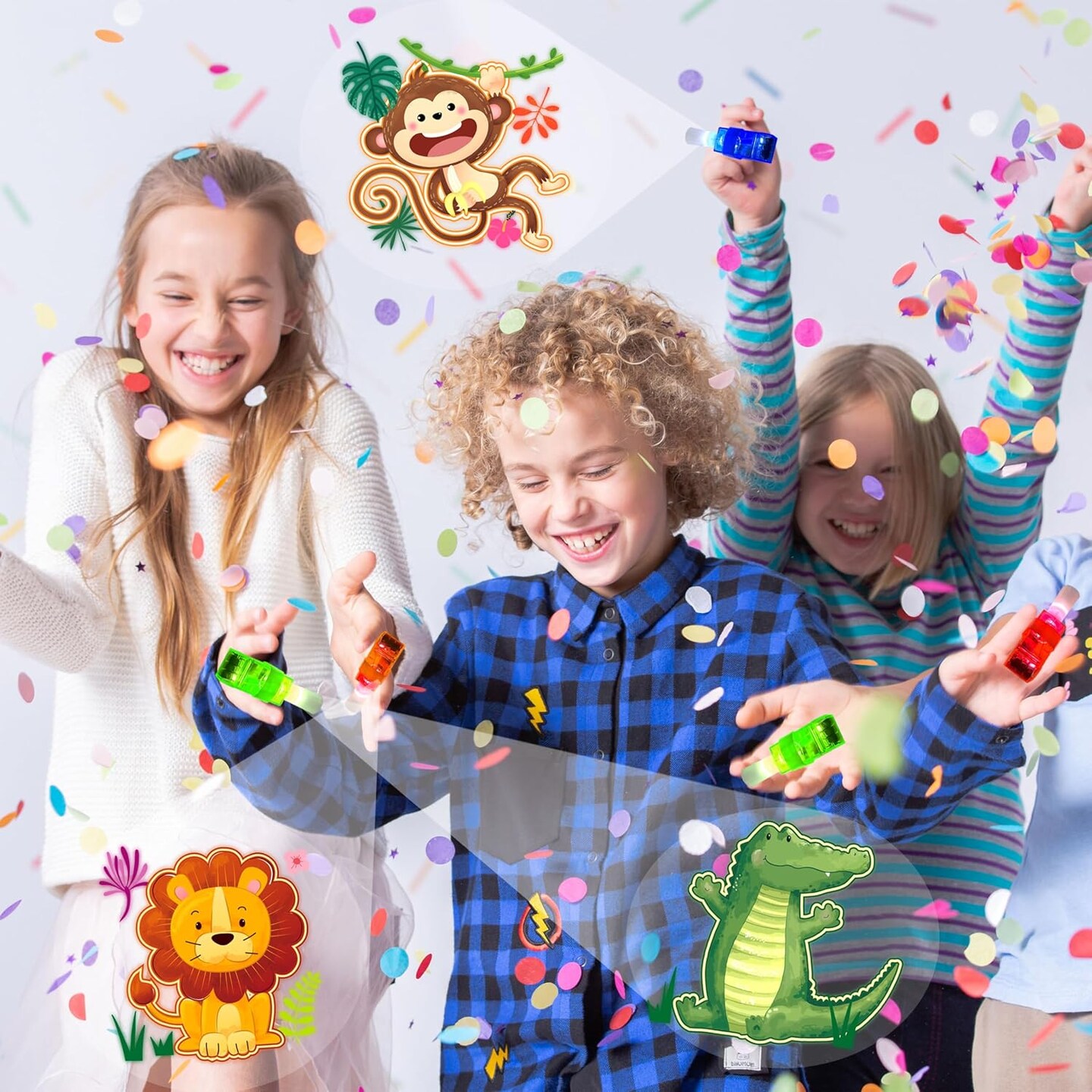 24PCS Jungle Safari Party Favors-LED Finger Lights&#xFF1A;Glow-in-the-Dark Light-Up Toys Bulk for Kids,Animal Theme Birthday Party Decorations Supplies, Party Goodie Bags, Classroom Prizes, Fun Gifts