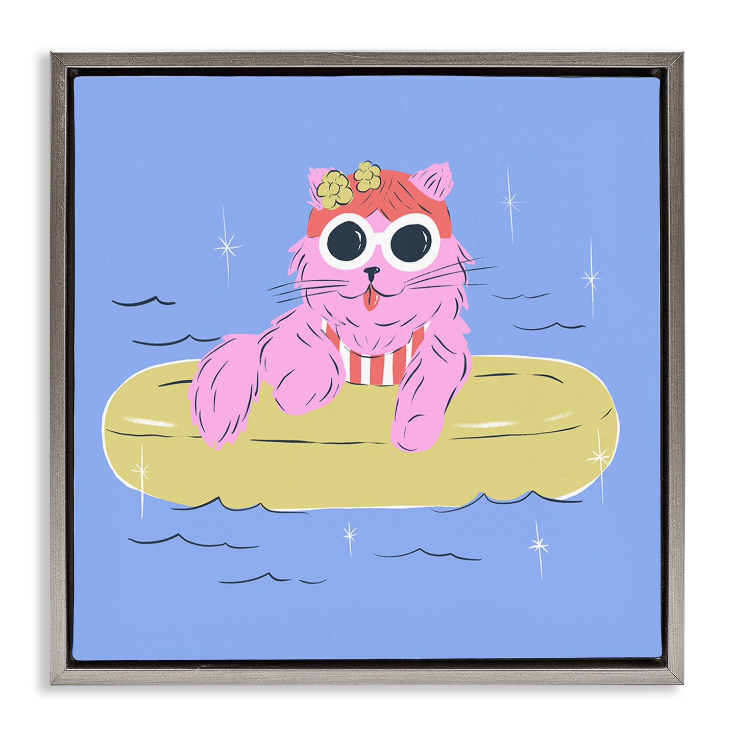 Stupell Industries Summer Pool Float Cat Floating Frame, design by Krissy Mast