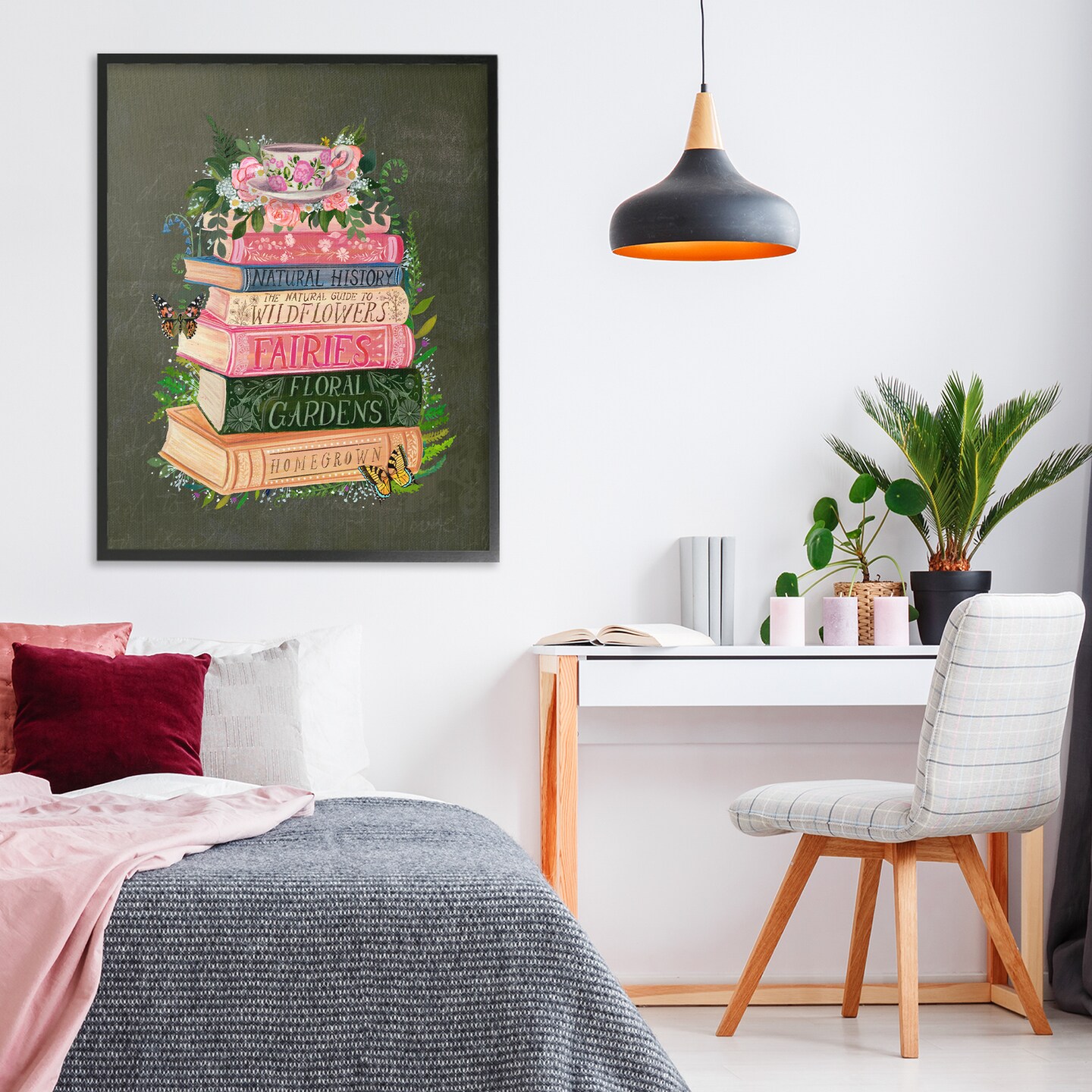 Stupell Industries Floral Fairy Book Stack Framed Giclee, design by Glad You're Here Co.