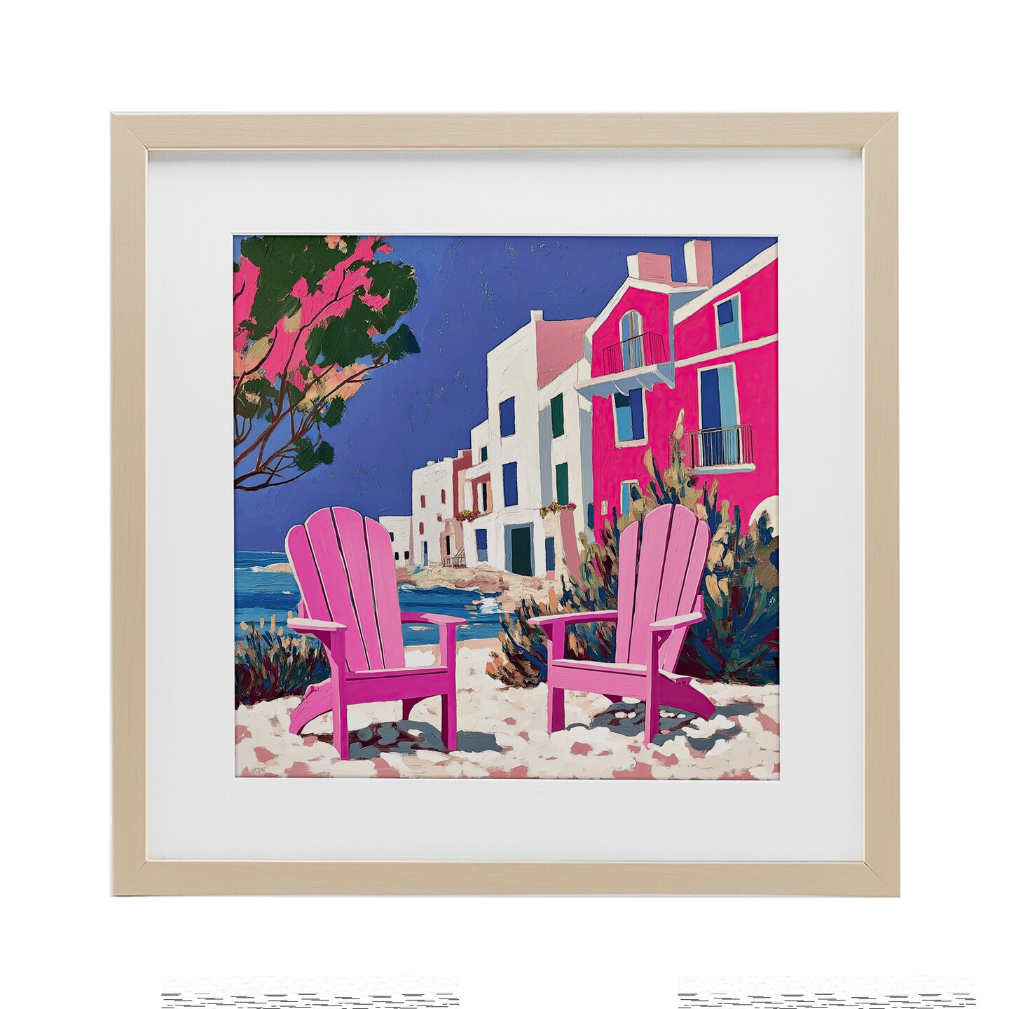 Stupell Industries Beach Chair Meetup in Pink Framed Print Under Glass, design by Annabelle Hall