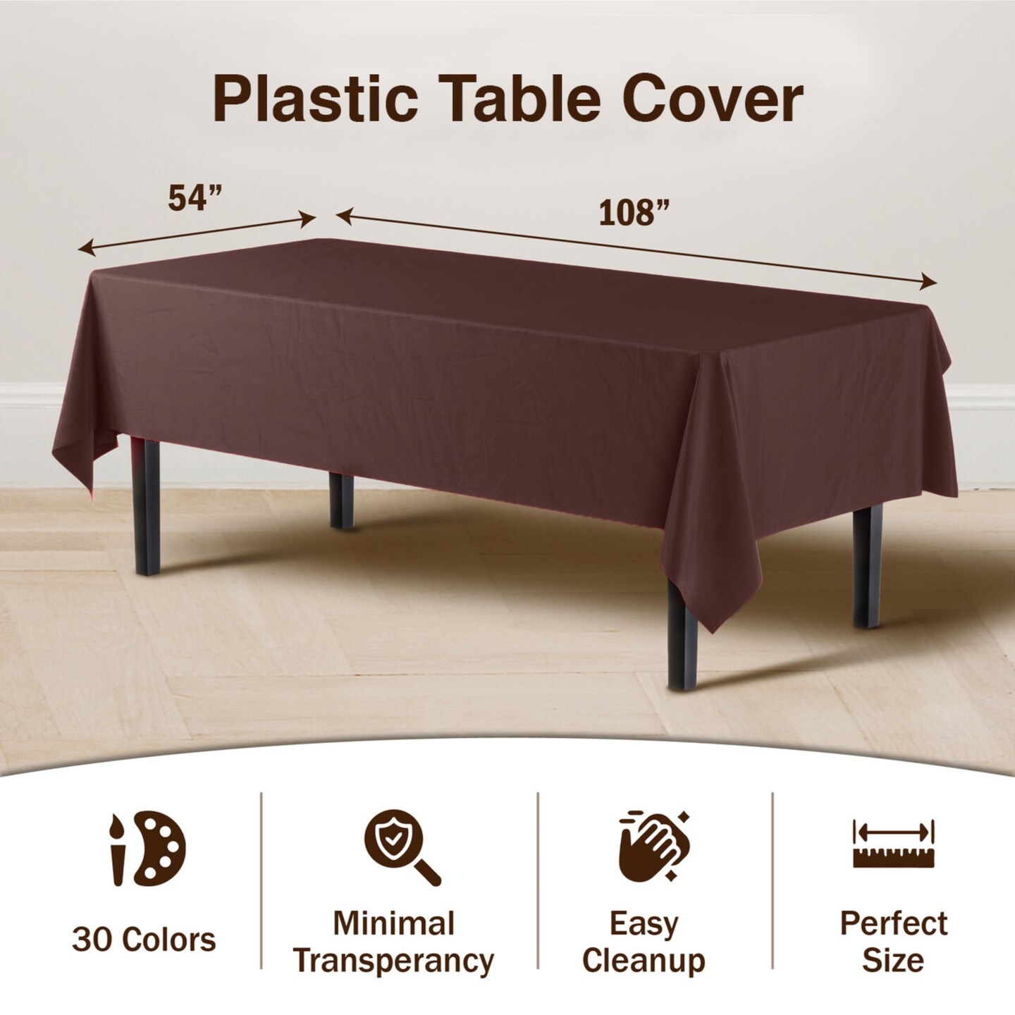 Exquisite 12-Pack Premium Plastic Tablecloth 54in. x 108in. Rectangle Plastic Table Cover