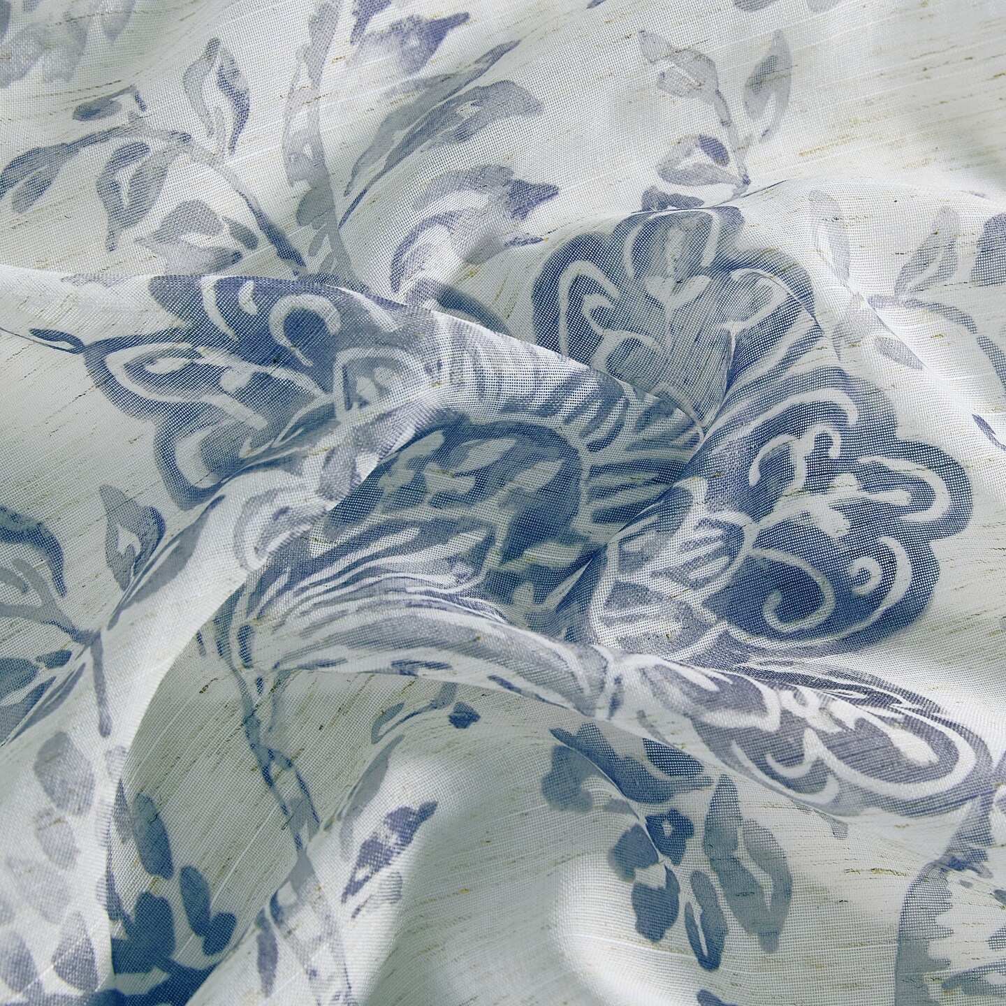 Threadmade Home Westport Floral Tie-Top Sheer Window Curtain, Indigo - 52"W x 95"L