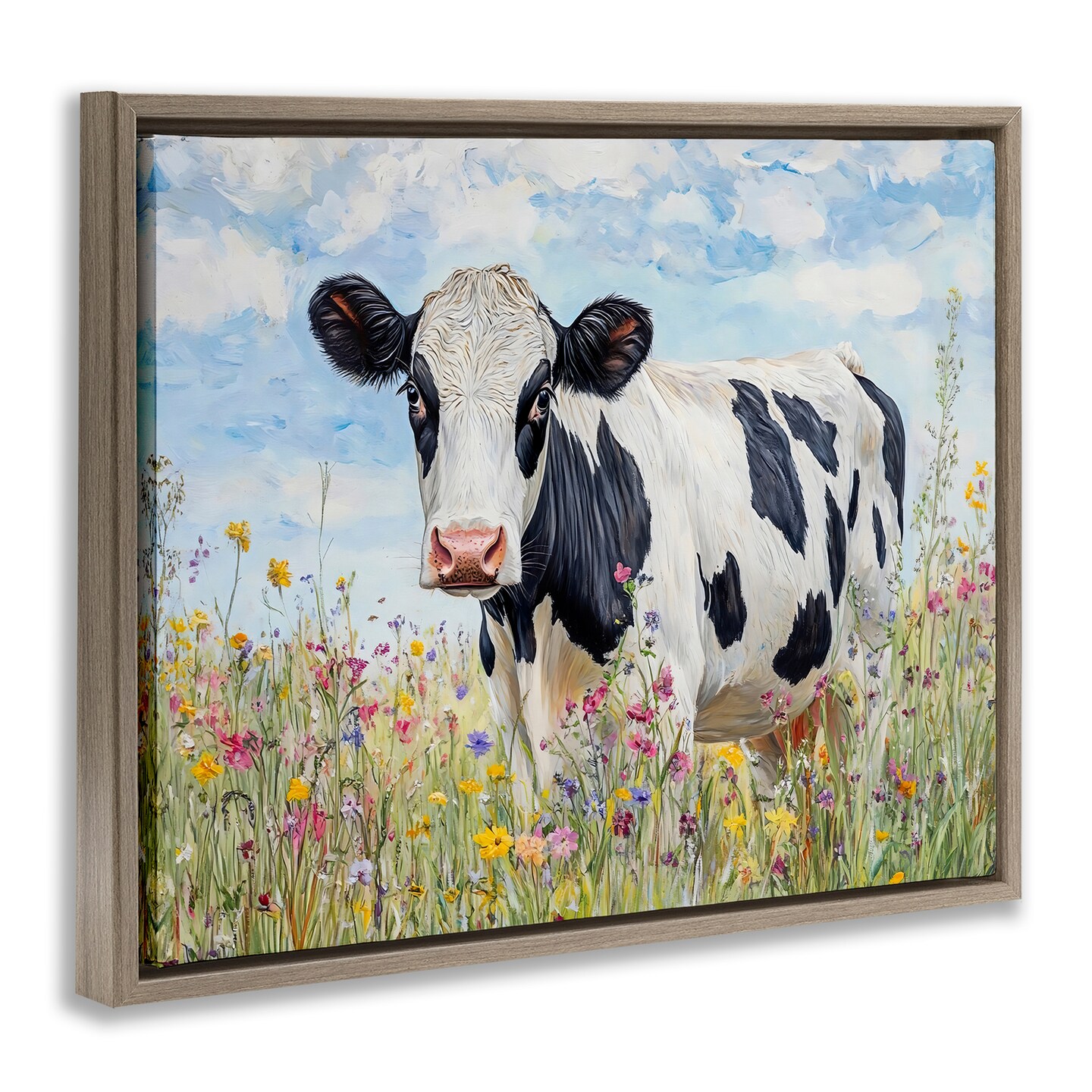 Stupell Industries Holstein Cow in Meadow Floating Frame By Franklyn Gregory