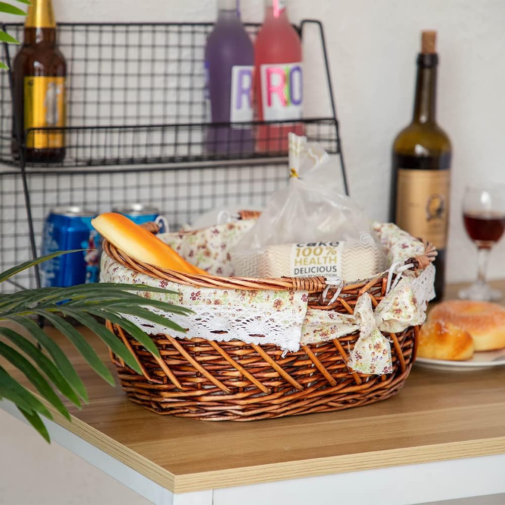 Picnic Basket with Handles &#x26; Liner Oval Empty Gift Basket Willow Woven Easter Eggs &#x26; Candy Storage Basket