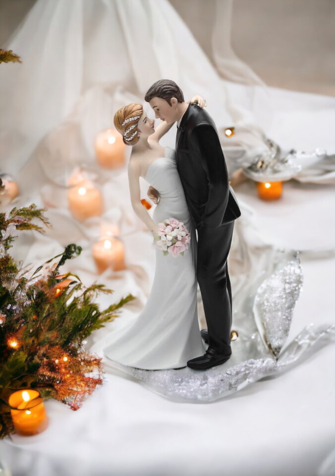 Ceramic Traditional Caucasian Wedding Bride and Groom Couple Figurine, Wedding Décor or Gift Idea, Anniversary Décor or Gift, Home Décor