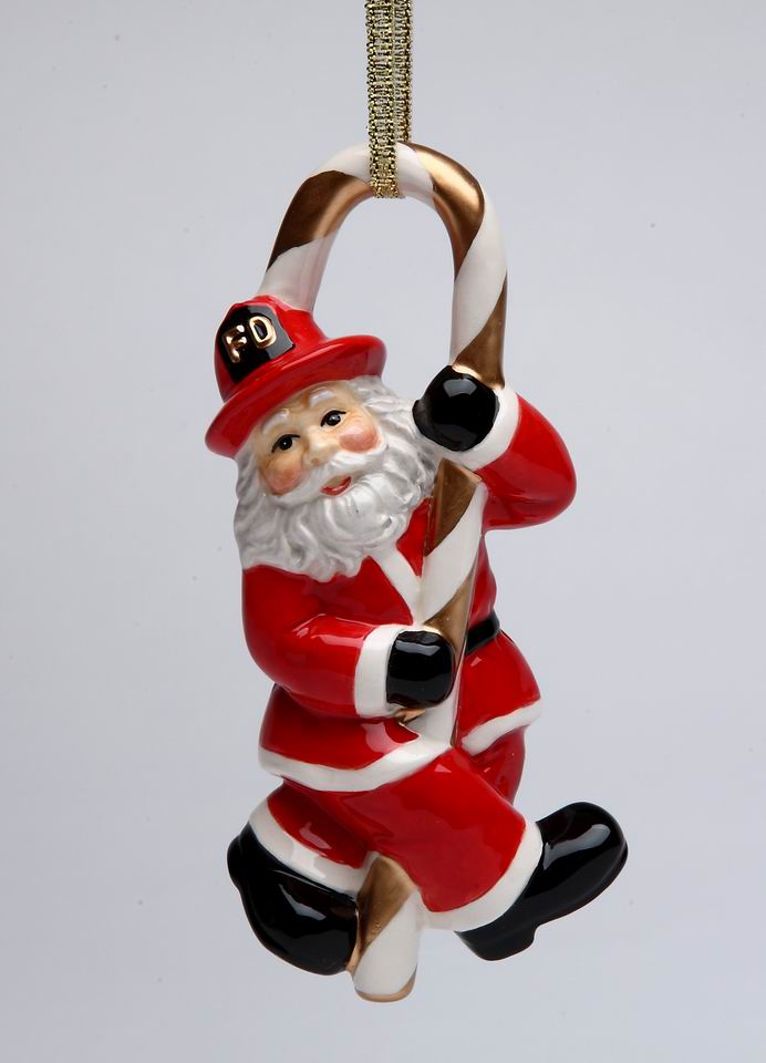 Ceramic Fire Fighter-Santa Ornament, Home Décor, Gift for Him, Gift for Firemen, Fire Station Décor, Christmas Décor
