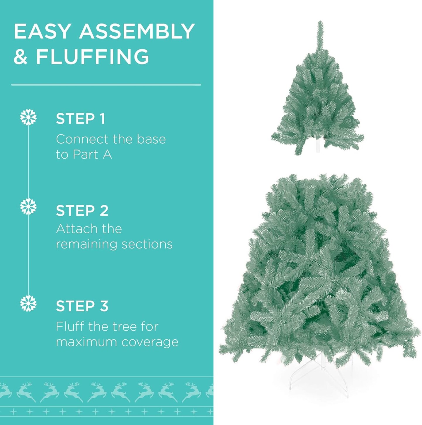 Artificial Christmas Tree Hinged Pine with 250 Lights, 1,000 Tips & Foldable Base Pre-Lit Outdoor Holiday Decor