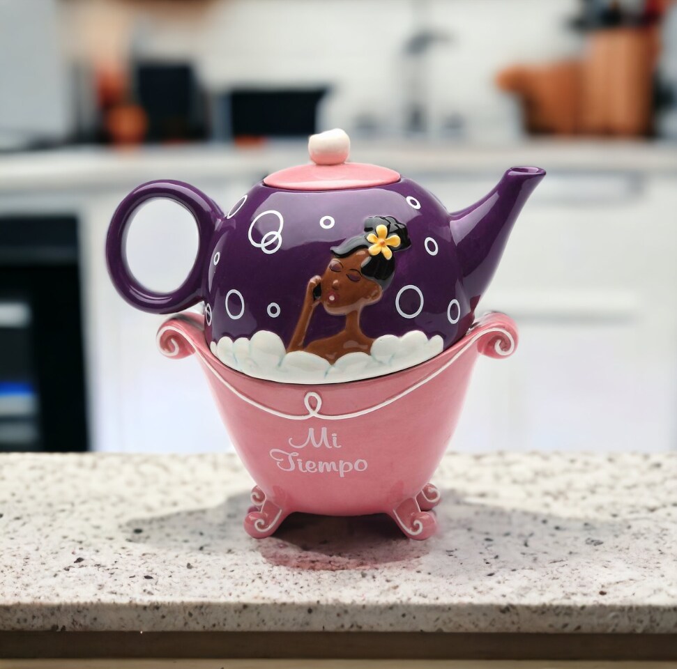 Ceramic African American Lady Mi Tiempo Tea For One, Gift for Her, Gift for Mom, Kitchen Décor, Tea Party Décor, Café Décor, Kitchen Decor