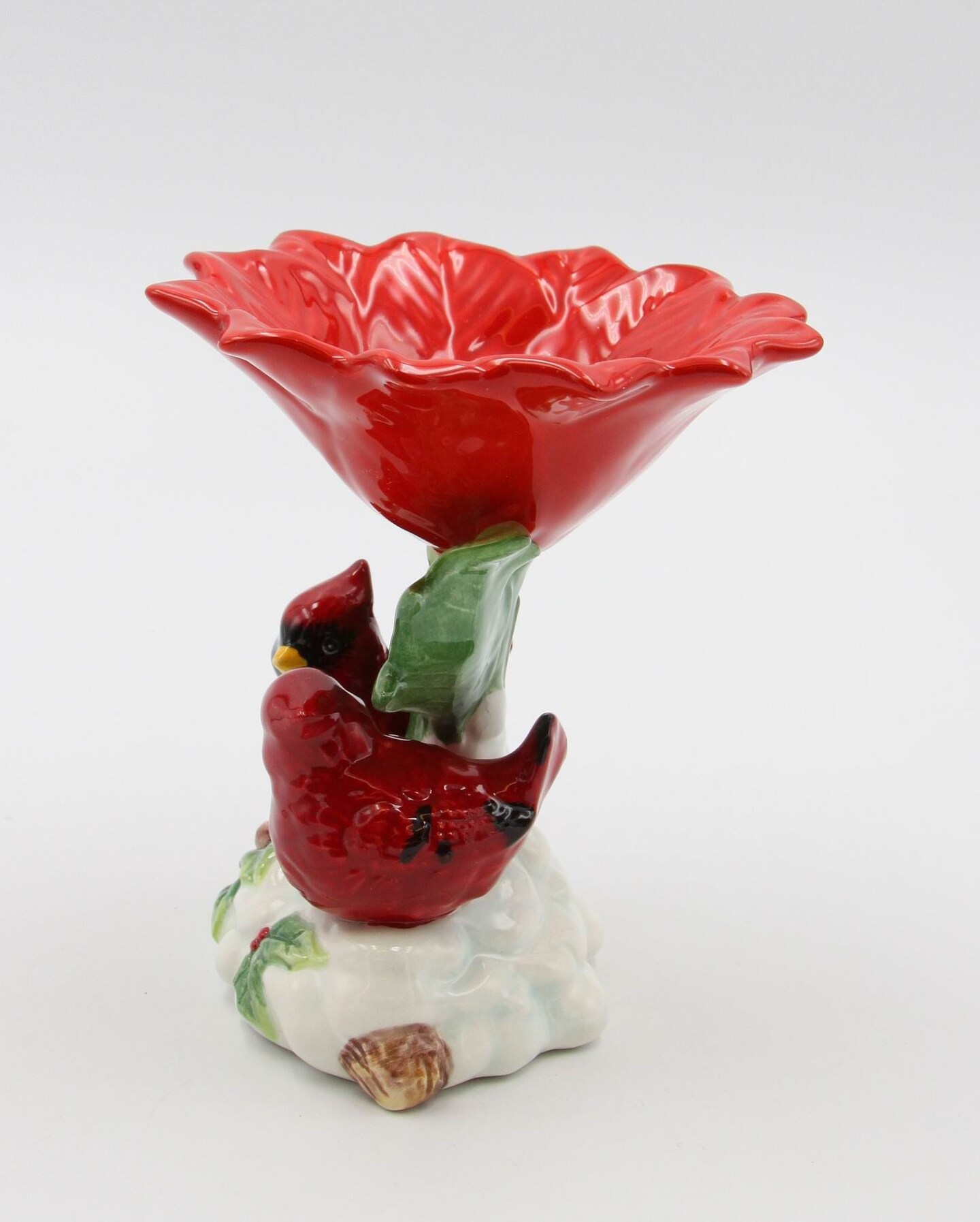 Ceramic Cardinal Candy Dish With Red Flower, Gift for Her, Gift for Mom, Kitchen D&#xE9;cor, Birdwatcher Gift, Vintage Decor, Christmas Decor