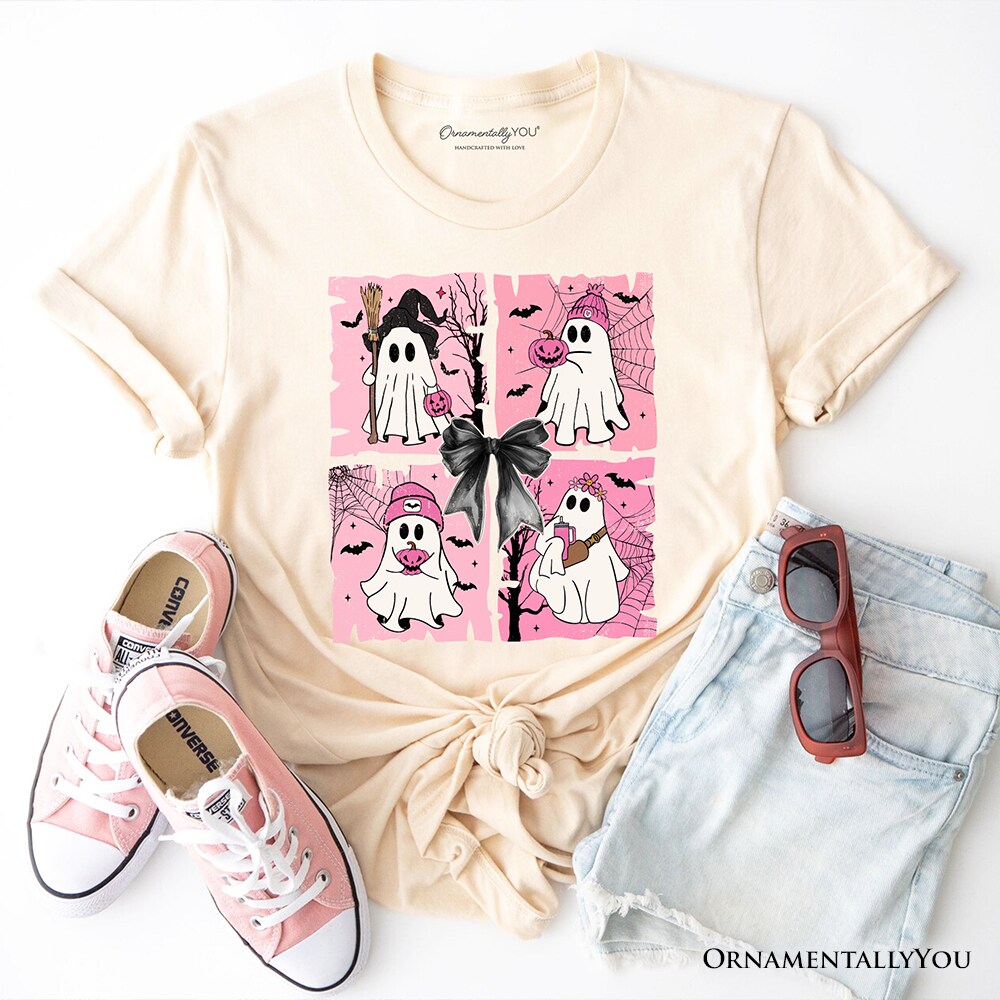 Pink Halloween Ghost T-Shirt, Coquette Spooky Season Tee for Girly Aesthetic
