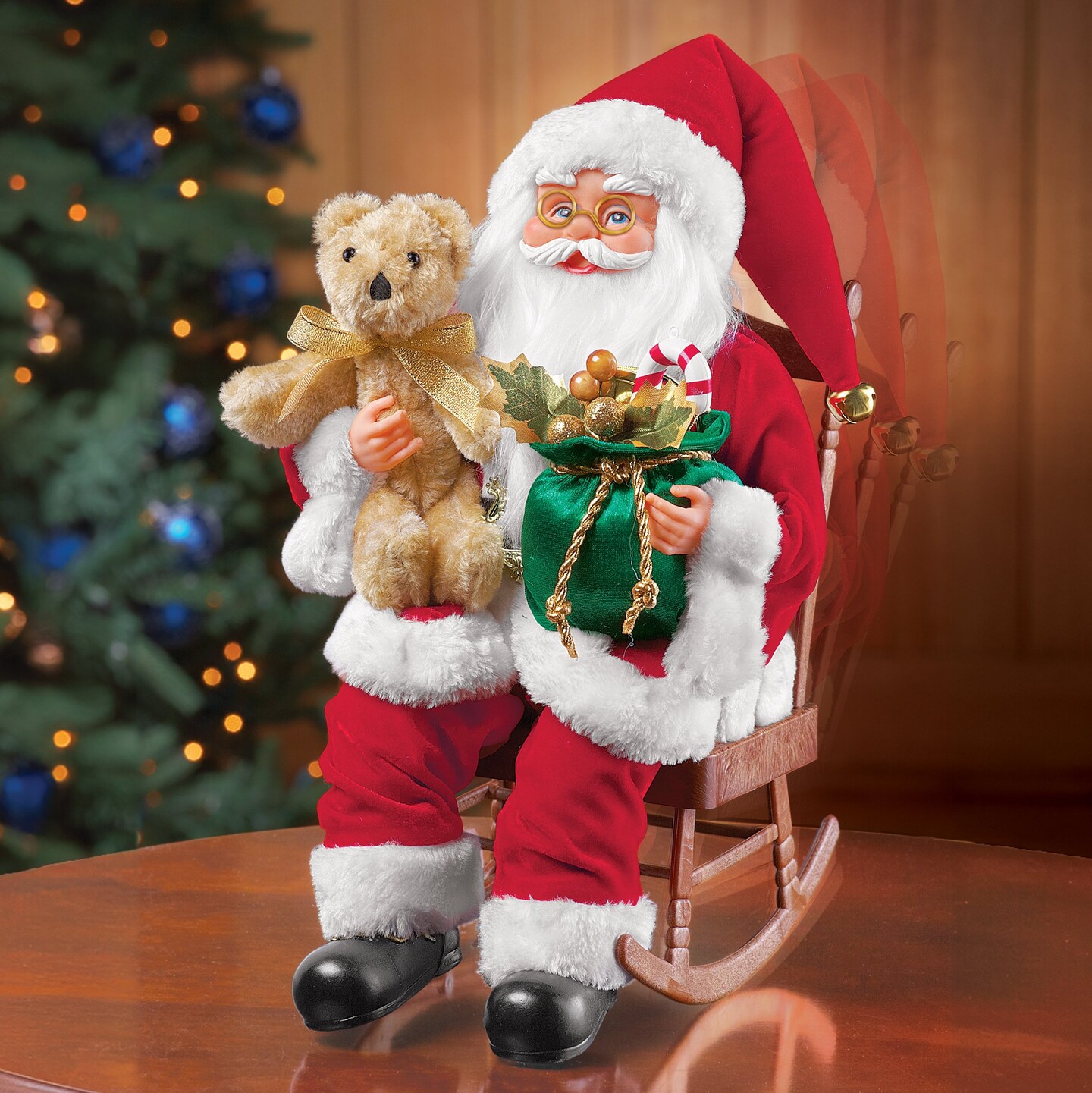 Collections Etc Musical Santa Claus Figure in Rocking Chair