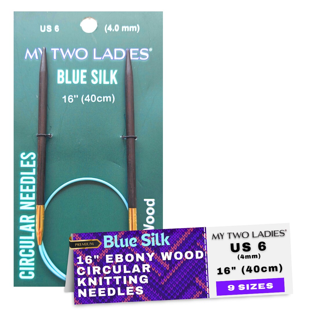 Blue Silk | 16" Circular Knitting Needles | Ebony | 9 Sizes