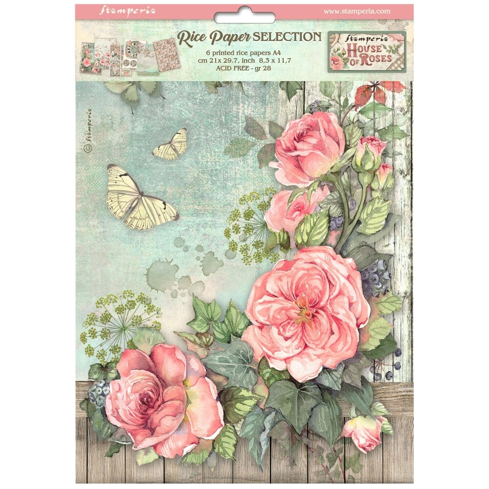 Stamperia Rice Paper A4 6/Pkg-House of Roses