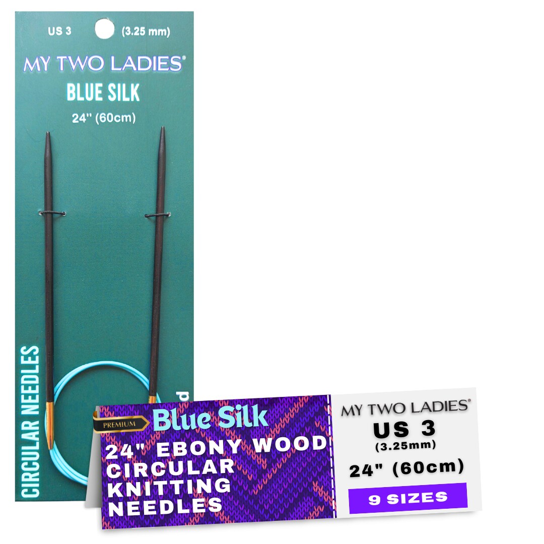 Blue Silk | 24" Circular Knitting Needles | Ebony | 9 Sizes