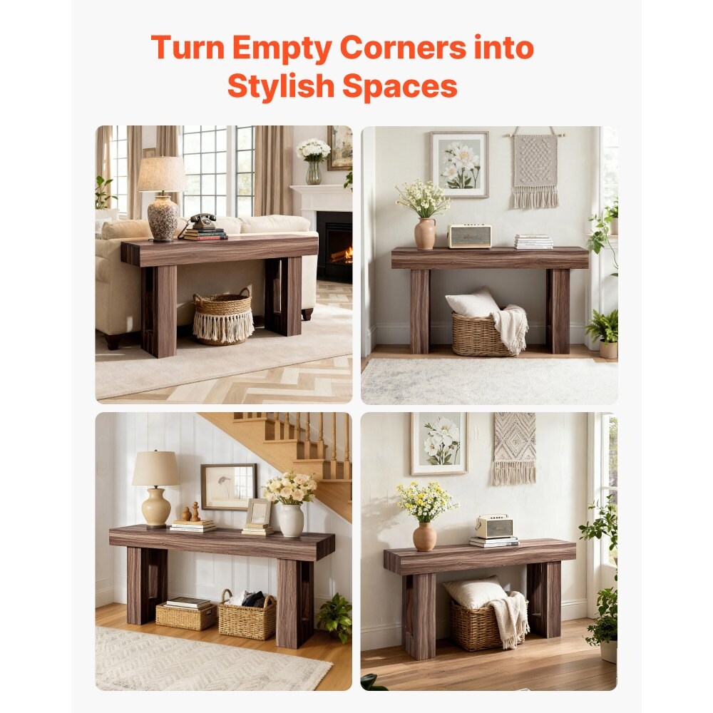 Brown Wooden Console Table 63 in Narrow Sofa Desk with Easy Assembly