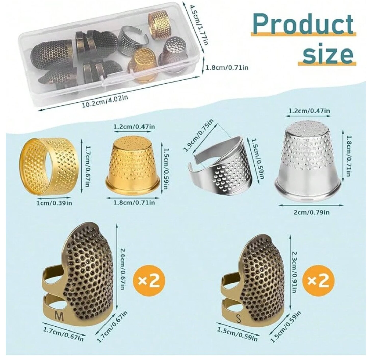 8‑Piece Metal Sewing Thimble Kit – Finger Protectors for Hand Sewing, Quilting & Embroidery