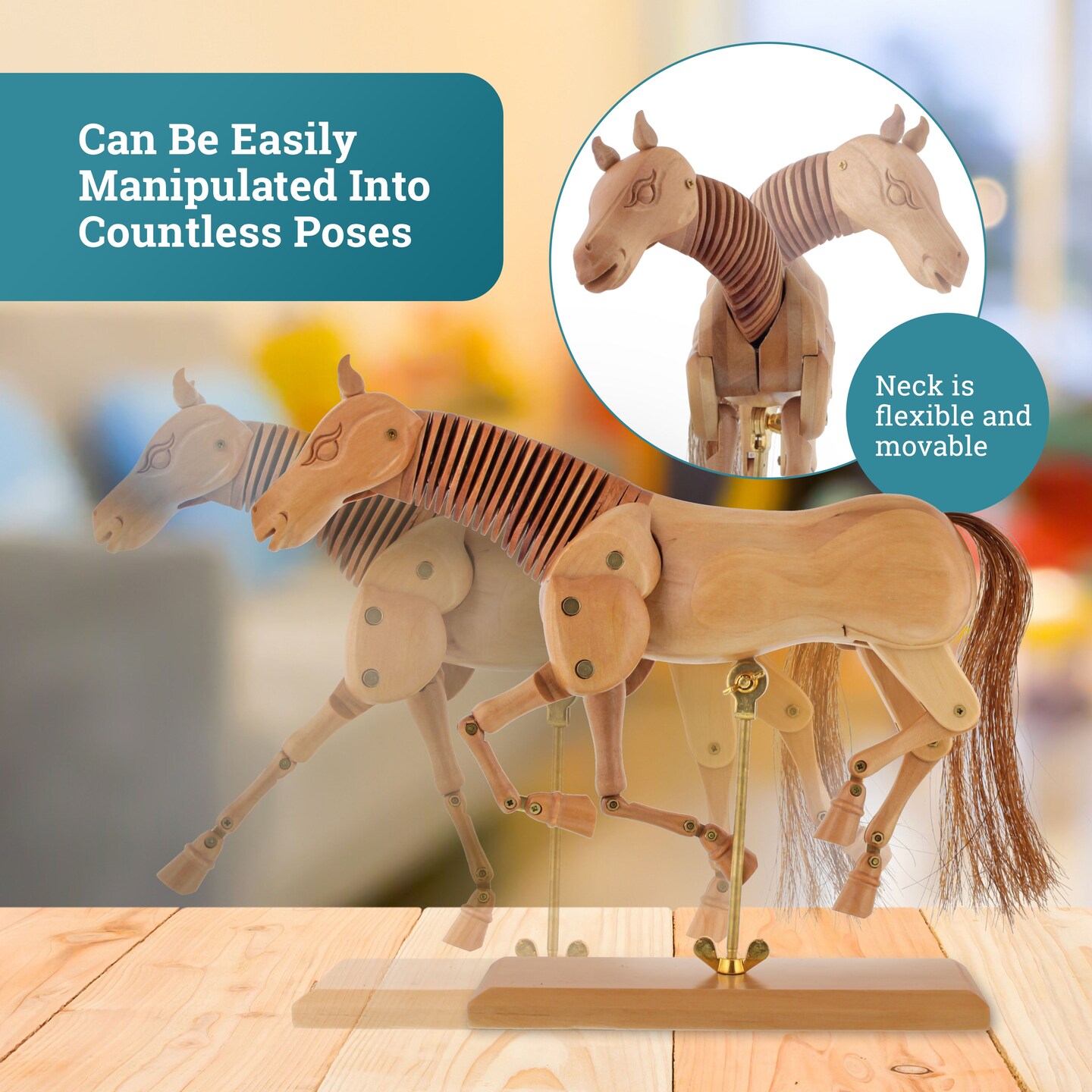 U.S. Art Supply 8" Wooden Horse Manikin Posable Figure for Drawing - Articulated Mannequin with Base and Flexible Body for Drawing The Equine Figure