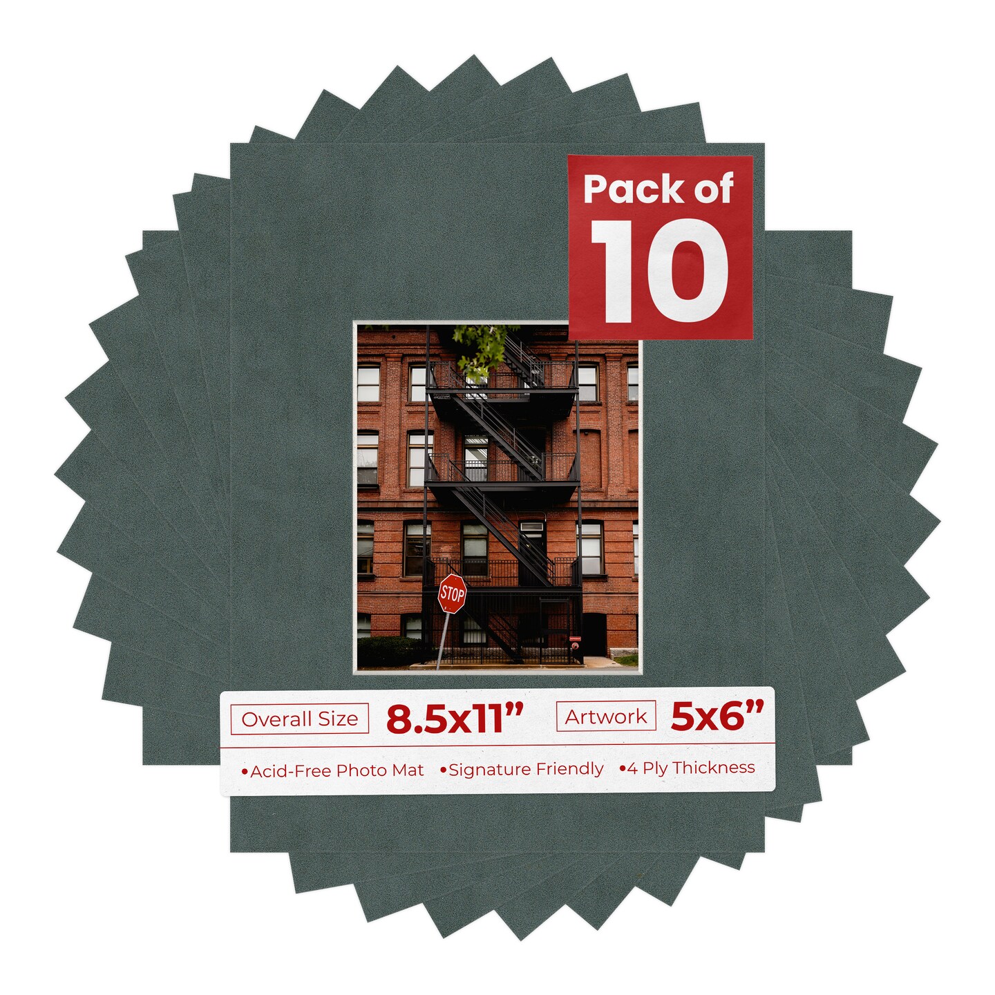 Dark Grey Suede Mat Board for 8.5x11 Frames - Fits 5x6 Photos