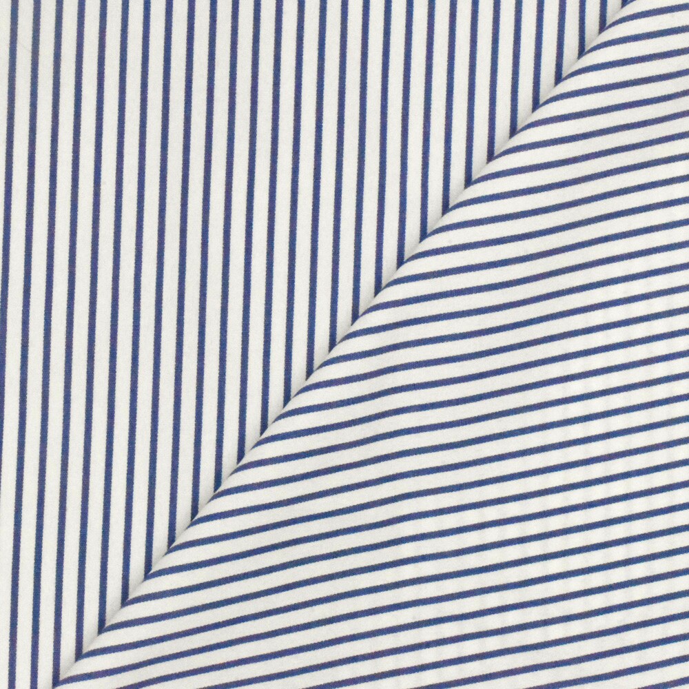 Ultramarine Blue-White Stripe Polyester Shirting Woven Fabric By the Yard