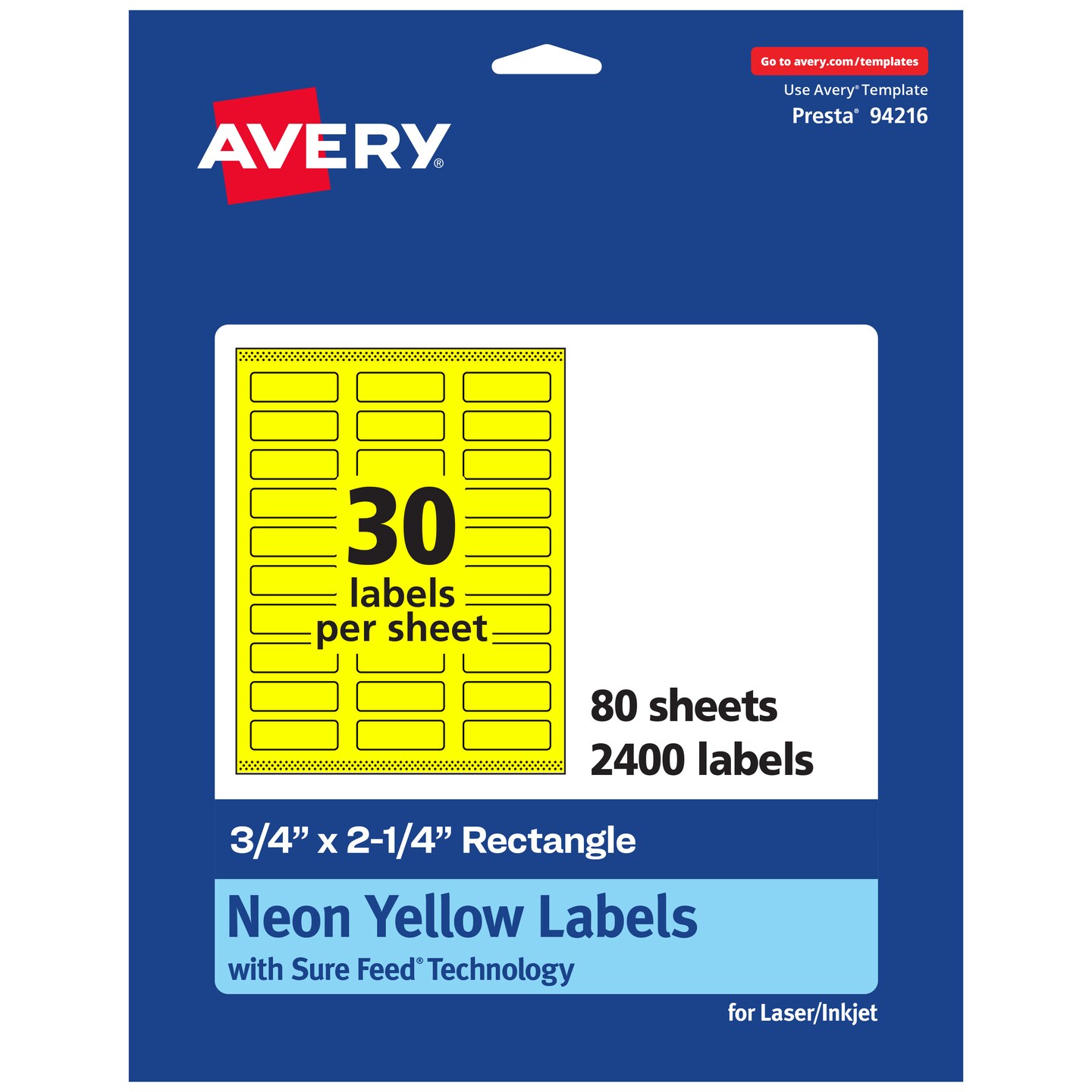 Avery Neon Yellow Paper Labels, 0.75" x 2.25" Rectangle