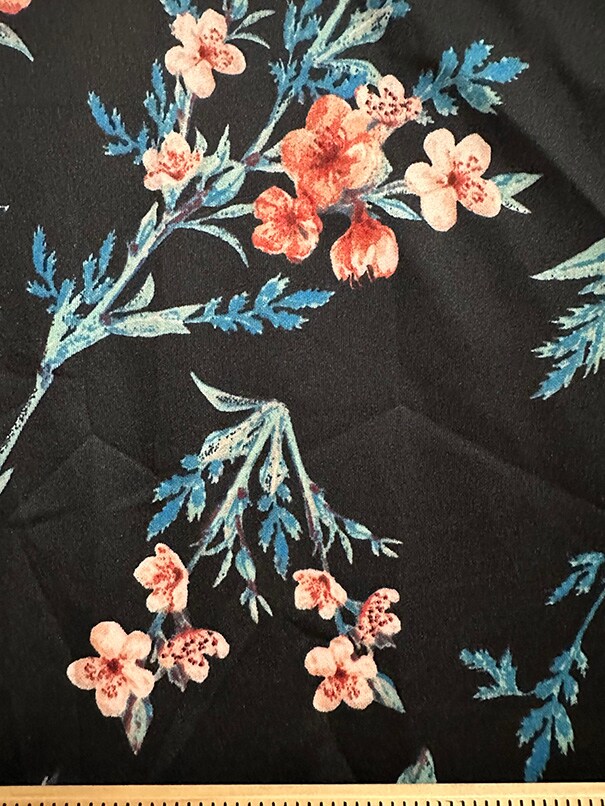 Midnight Navy Floral Sprig Print Scuba Knit Fabric By the Yard