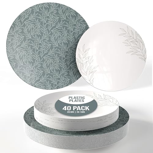 Trendables Disposable Dinnerware Decorative Plates Plastic Disposable Plates 8 Inch Dessert Plate & 10 Inch Wedding Party Plate Set