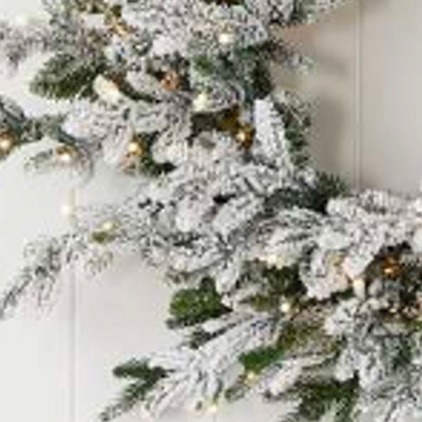 24" Dandan Plug-In Flocked Wreath with Warm White LED Lights Snow-Kissed Glow for the Holidays
