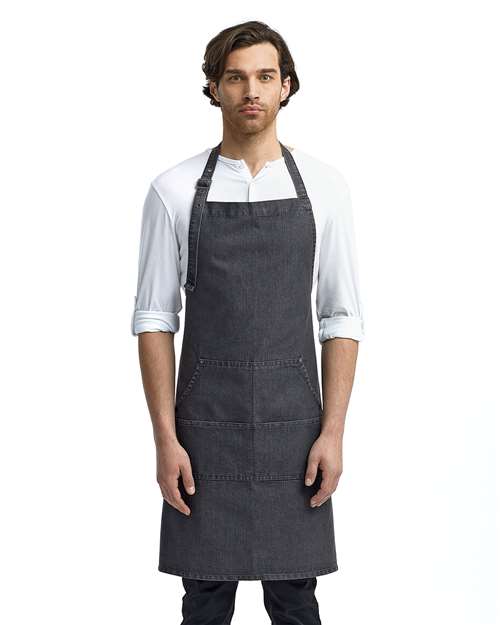 Artisan Collection by Reprime® Jeans Stitch Denim Bib Apron Adjustable Neck Strap Four Pocket
