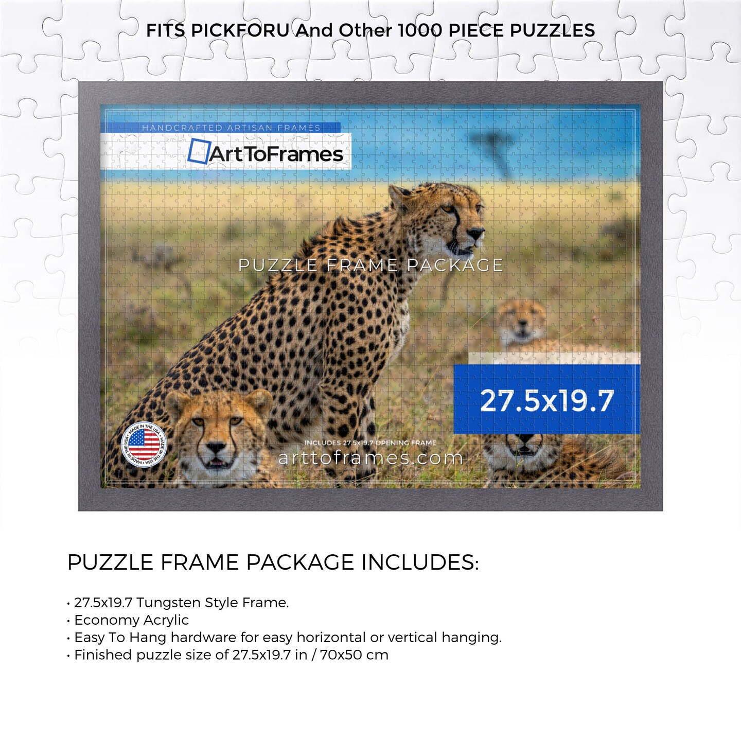 ArtToFrames 27.5x19.7 INCH / 70x50 CM Puzzle Frame for 1000 piece Puzzles.This 1.25 Inch Custom MDF Frame for Puzzles Comes with Economy Acrylic, Available in Multiple Colors
