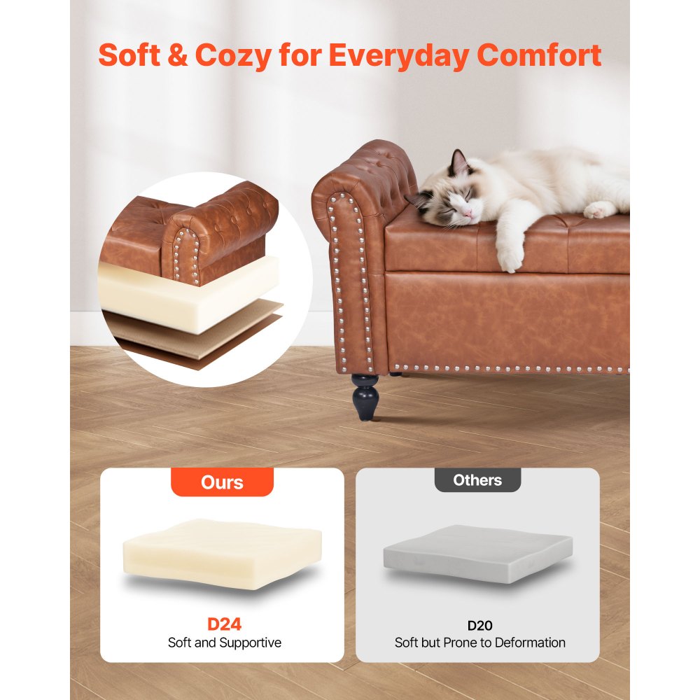 Button-Tufted PU Leather Bench with Storage for Living and Dining Room