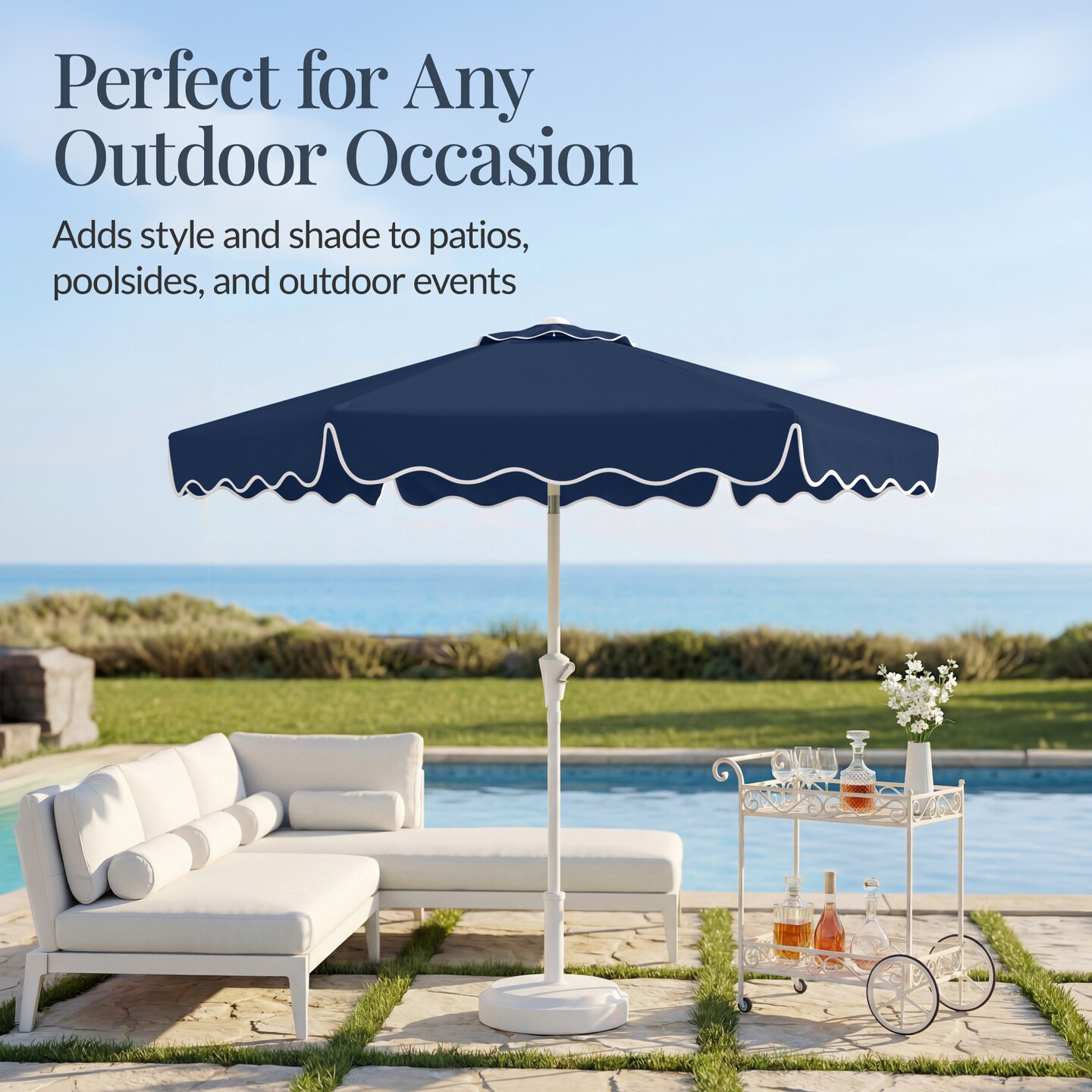 Best Choice Products 7.5ft Patio Market Umbrella with Wavy Trim, Fade-Resistant, Crank & Tilt, Wind Vent