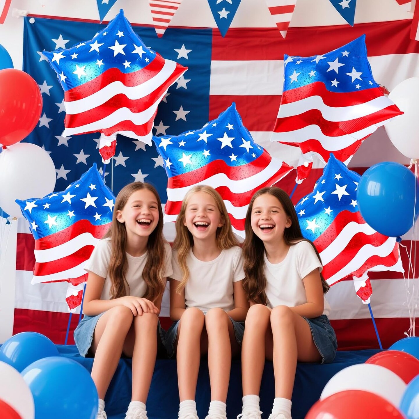24-Piece 4th of July Balloons – 18-Inch American Flag Star Foil Balloons with Ribbons & Straw for Independence Day, Memorial Day & Patriotic Party Decorations