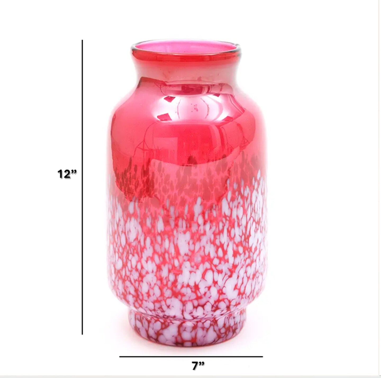 Vase | Ruby Luster with White Splutter Glass Vase | 7x12" | Luxurious Decorative Accent for Home, Office & Modern Interiors