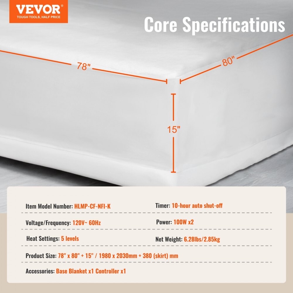 Heated Electric Blanket Dual Zone Control 5 Heat Levels Coral Velvet Gray