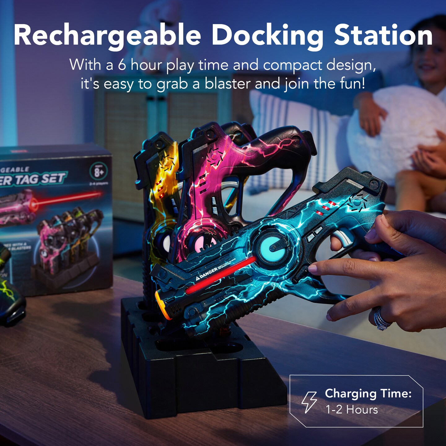 Best Choice Products Set of 4 Rechargeable Laser Tag Blasters, No Vests Needed w/ Docking Station, 4 Settings