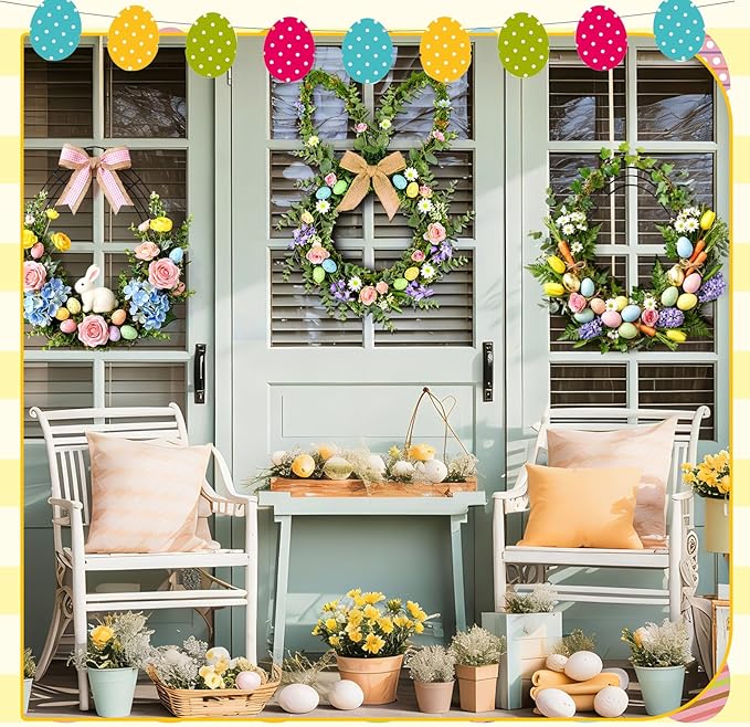 6 Pcs 16 Inch Easter Wire Wreath Frame Egg Rabbit Wreath Frame Metal Garland DIY Craft Egg Rabbit Mental Form for Easter Indoor Outdoor Porch Wall Flower Garland Decor