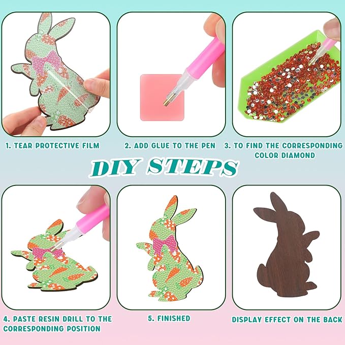12 Pcs Easter Diamond Art Coasters with Holder Bunny Diamond Art Painting Coasters Kits Rabbit 5d DIY for Adults Supplies Easter Gift