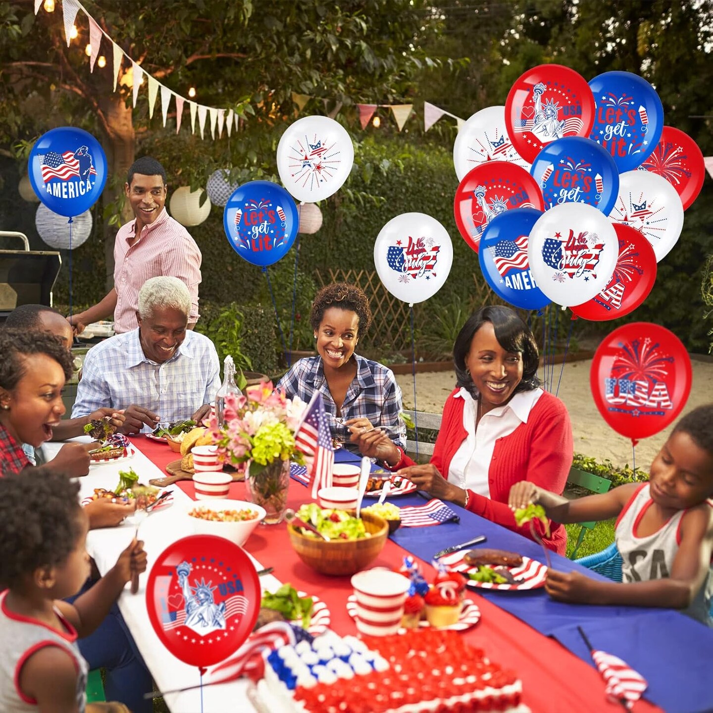 48-Piece 4th of July Patriotic Balloons – Red, White & Blue American Flag Party Decorations for Independence Day, Memorial Day & Patriotic Events