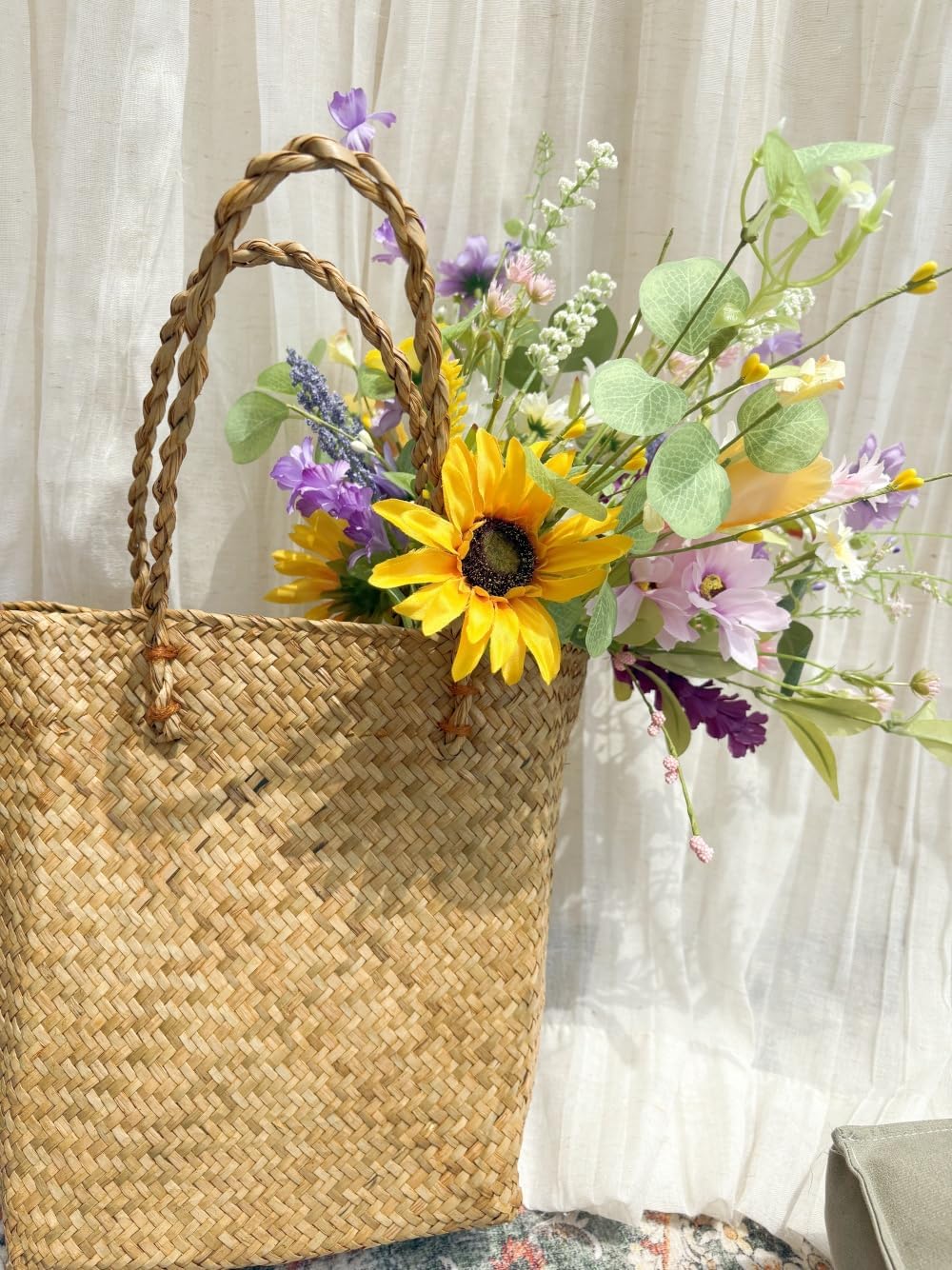 Artificial Wildflowers Bouquet, 8 Bundles Fake Silk Daisy Flowers Arragement,Sunflowers Colorful Summer Floral Stems for Vases Indoor Outdoor Decor Wedding Centerpieces