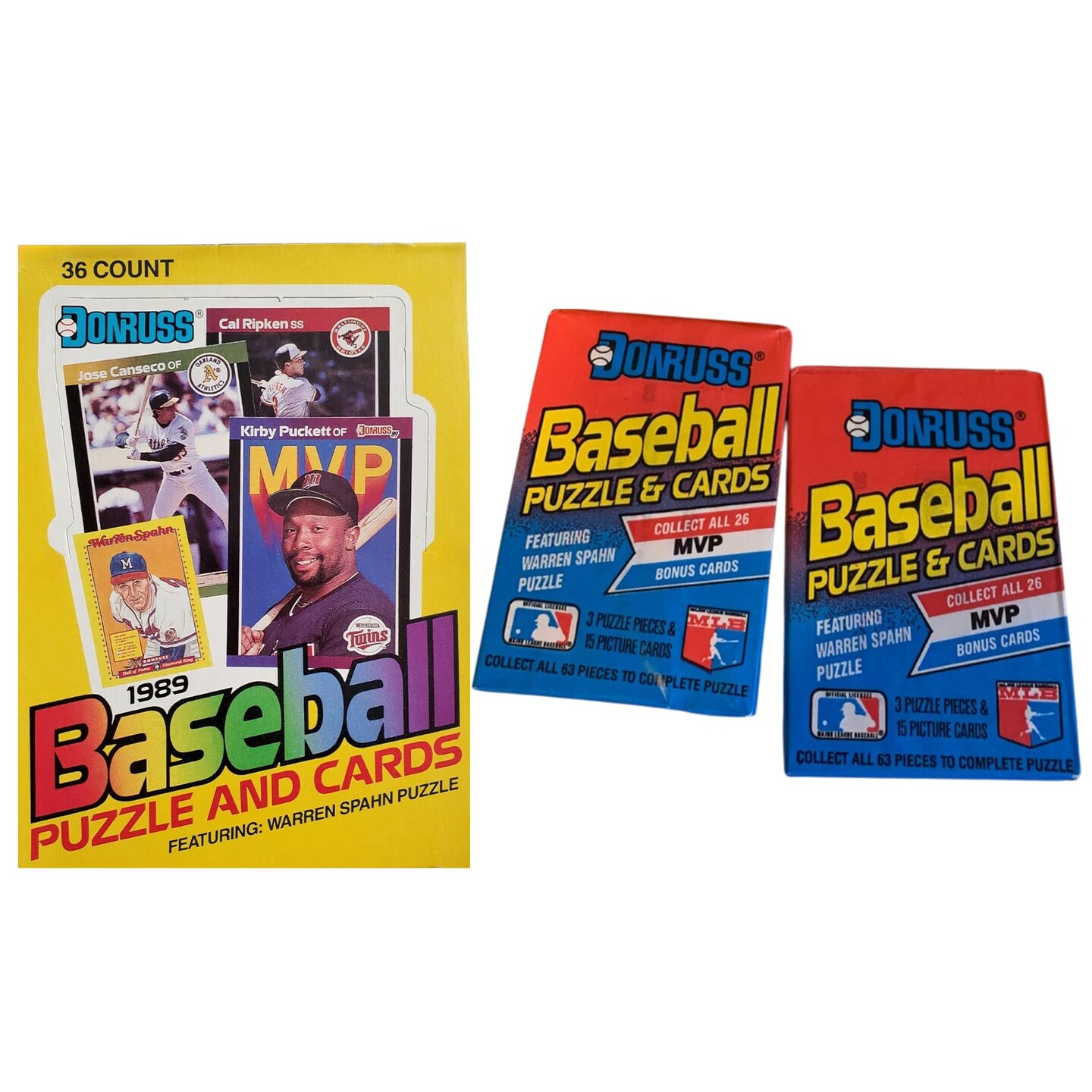 MLB 1989 Donruss Baseball Puzzle & Card Box| 36 Packs, Color